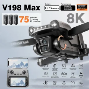 For Genuine V198MAX GPS Drone 8K Professional Camera Aerial FPV Brush Laser Obstacle with Large Screen Remote Control Folding RC