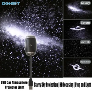 USB Car Atmosphere Projector Light Car Interior Ambient Light LED Starry Star Light Party Decor Romantic Saturn Galaxy Light