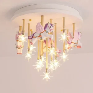 SANDYHA Unicorn Star Led Ceiling Light Kids Room Decor Cartoon Chandelier Baby Bedroom Modern Hanging Pendant Lamp