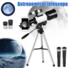 150X Astronomical Telescope , 70mm Aperture Refractor Portable Travel Telescope with Phone Adapter &Wireless Remote