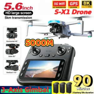 S-X1 MAX GPS Drone with 3-Axis Gimbal 5000m FPV 8K/4K HD Camera with LCD RC Screen 3 Batteries Professional RC Quadcopter Gifts
